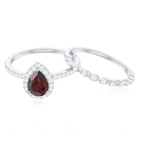 Natural 5X7mm Pear Shape Garnet Wedding Engagement Ring Set of 2