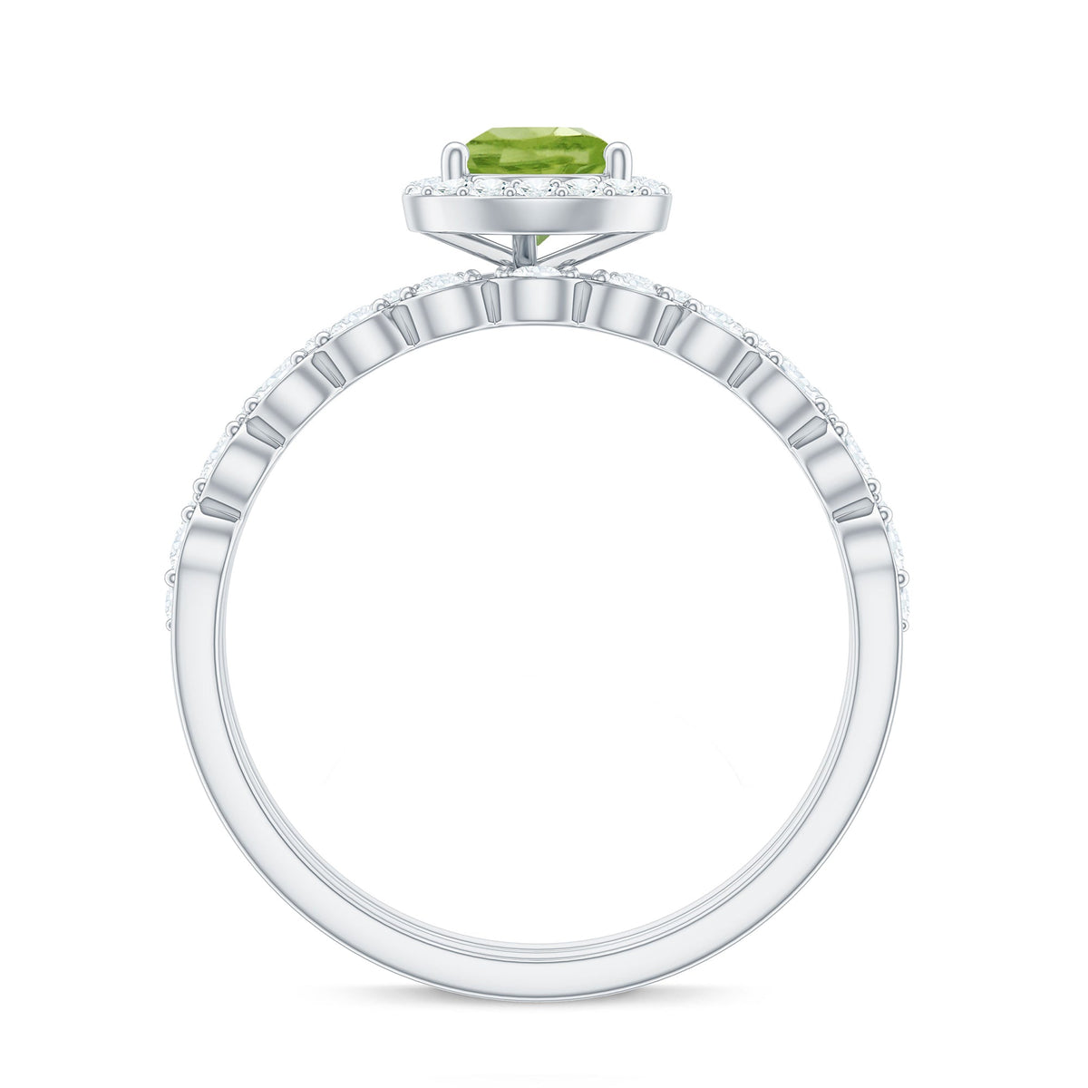 Natural 1 Carat Pear Shape Peridot Wedding Bridal Ring Set with Diamond