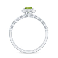 Natural 1 Carat Pear Shape Peridot Wedding Bridal Ring Set with Diamond