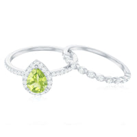 Natural 1 Carat Pear Shape Peridot Wedding Bridal Ring Set with Diamond