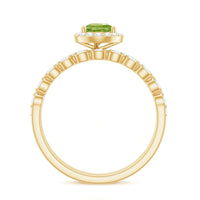 Natural 1 Carat Pear Shape Peridot Wedding Bridal Ring Set with Diamond