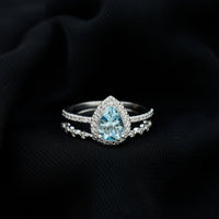 Genuine 1 Carat Aquamarine Bridal Ring Set with Diamond