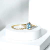 Genuine 1 Carat Aquamarine Bridal Ring Set with Diamond
