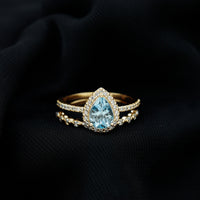 Genuine 1 Carat Aquamarine Bridal Ring Set with Diamond
