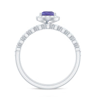 Natural Pear Shape Tanzanite Diamond Wedding Engagement Ring Set of 2