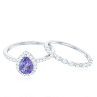 Natural Pear Shape Tanzanite Diamond Wedding Engagement Ring Set of 2