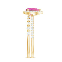 Teardrop Pink tourmaline Bridal Ring Set with Diamond