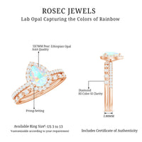 Natural Ethiopian Opal Diamond Pear Shaped Engagement Ring and Wedding Band Set