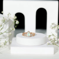 Natural Ethiopian Opal Diamond Pear Shaped Engagement Ring and Wedding Band Set