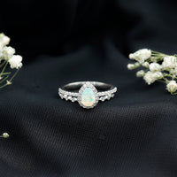 Natural Ethiopian Opal Diamond Pear Shaped Engagement Ring and Wedding Band Set