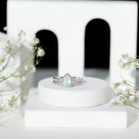 Natural Ethiopian Opal Diamond Pear Shaped Engagement Ring and Wedding Band Set