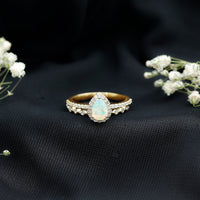 Natural Ethiopian Opal Diamond Pear Shaped Engagement Ring and Wedding Band Set