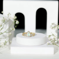 Natural Ethiopian Opal Diamond Pear Shaped Engagement Ring and Wedding Band Set