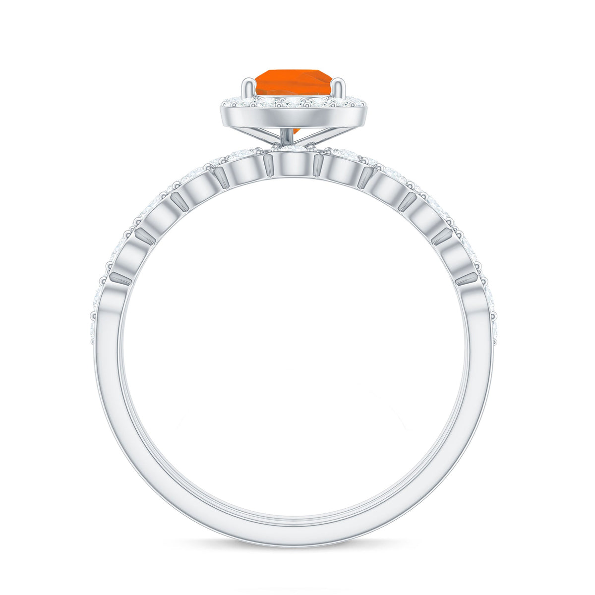 Teardrop Fire Opal Bridal Ring Set with Diamond
