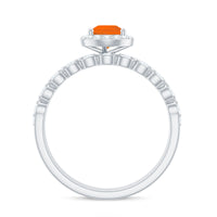 Teardrop Fire Opal Bridal Ring Set with Diamond