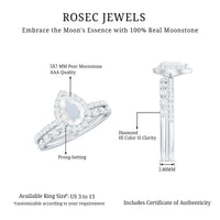 Teardrop Moonstone Bridal Ring Set with Diamond