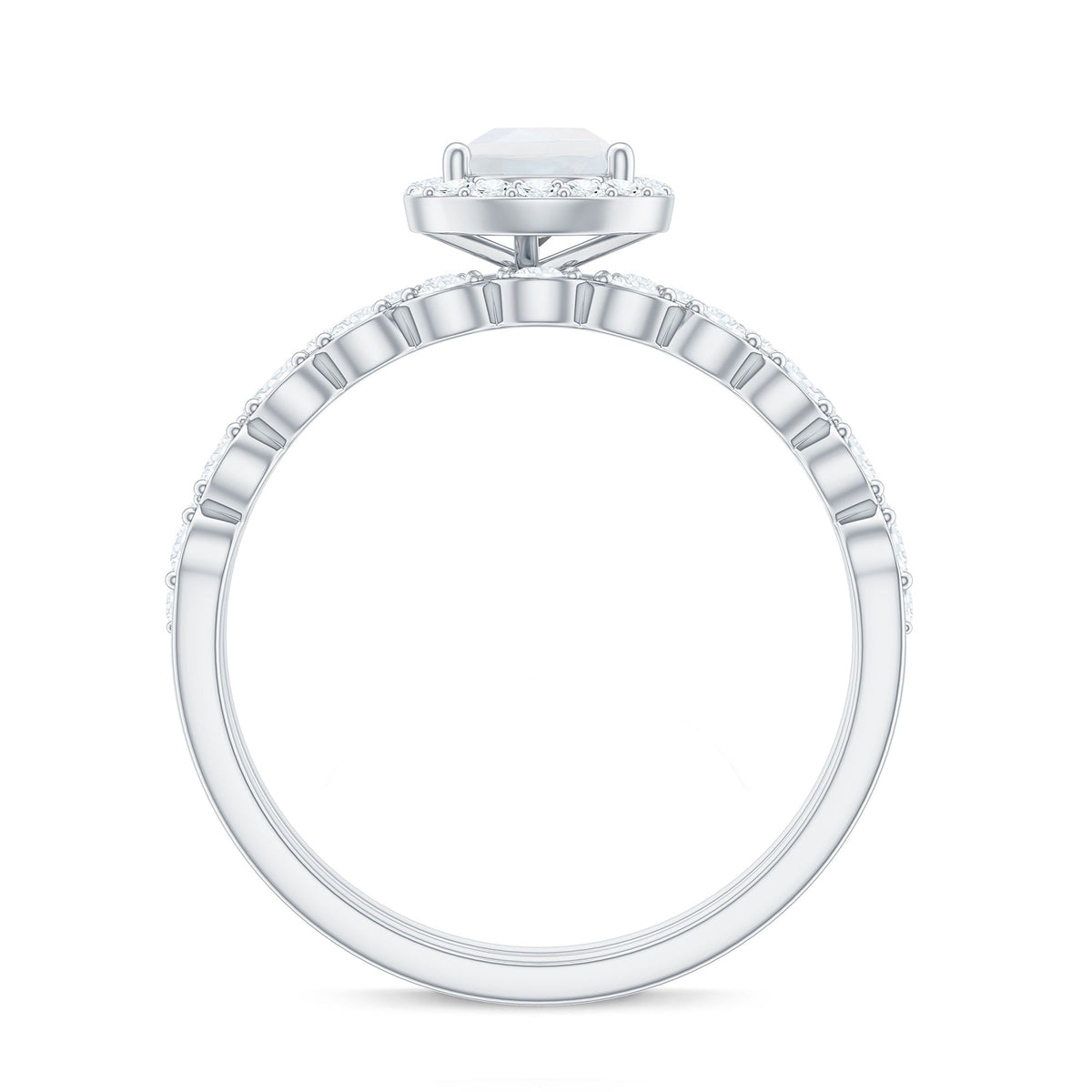 Teardrop Moonstone Bridal Ring Set with Diamond