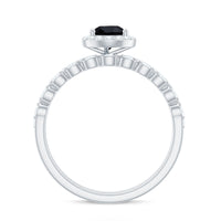 Natural Pear Shape Black Spinel Diamond Wedding Engagement Ring Set of 2