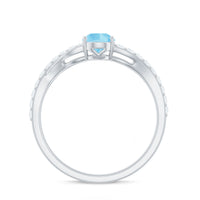 Split Shank Pear Cut Aquamarine Solitaire Ring with Diamond