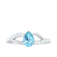 Split Shank Pear Cut Aquamarine Solitaire Ring with Diamond