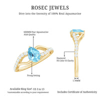 Split Shank Pear Cut Aquamarine Solitaire Ring with Diamond