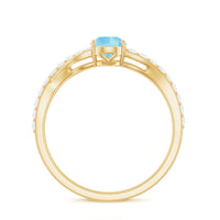 Split Shank Pear Cut Aquamarine Solitaire Ring with Diamond