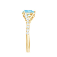Split Shank Pear Cut Aquamarine Solitaire Ring with Diamond