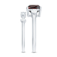 Natural 8 mm Cushion Cut Garnet Diamond Wedding Bridal Ring Set
