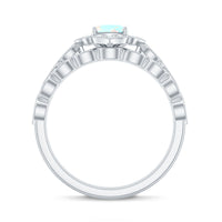 Vintage Inspired Ethiopian Opal Flower Engagement Ring with Wedding Band