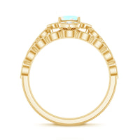 Vintage Inspired Ethiopian Opal Flower Engagement Ring with Wedding Band