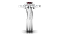 Natural 8mm Cushion Cut Garnet Statement Bridal Ring Set