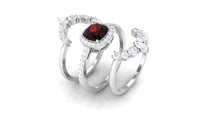 Natural 8mm Cushion Cut Garnet Statement Bridal Ring Set
