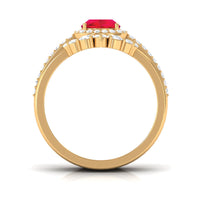 Certified Lab Grown Ruby 3 Piece Bridal Ring Set with Moissanite