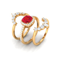 Certified Lab Grown Ruby 3 Piece Bridal Ring Set with Moissanite