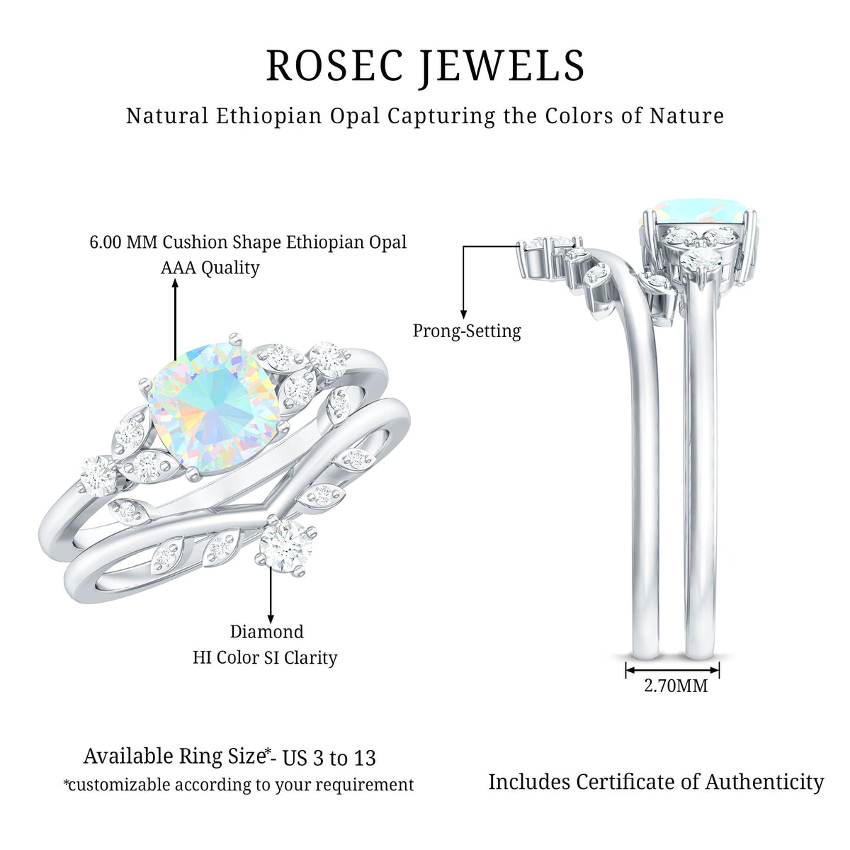 Genuine Ethiopian Opal Engagement Ring with Diamond Enhancer