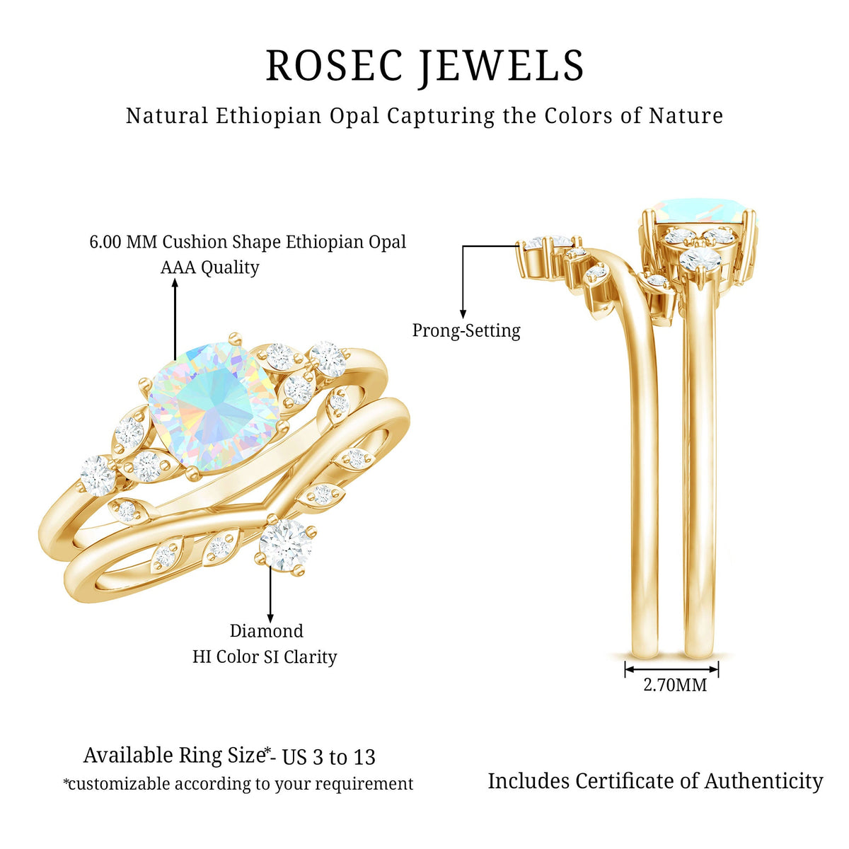 Genuine Ethiopian Opal Engagement Ring with Diamond Enhancer