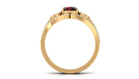 Cushion Cut Garnet and Diamond Designer Wedding Ring Set For Her