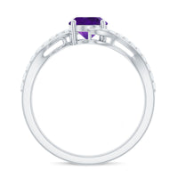 1 Carat Amethyst Oval Engagement Ring with Diamond Bypass Shank