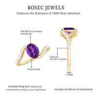 1 Carat Amethyst Oval Engagement Ring with Diamond Bypass Shank
