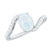Oval Cut Solitaire Moonstone and Diamond Bypass Ring