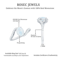 Oval Cut Solitaire Moonstone and Diamond Bypass Ring