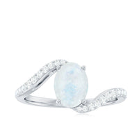 Oval Cut Solitaire Moonstone and Diamond Bypass Ring
