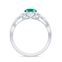 Certified Oval Lab Grown Emerald Diamond Flower Engagement Ring with Crossover Shank