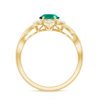 Certified Oval Lab Grown Emerald Diamond Flower Engagement Ring with Crossover Shank