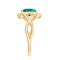 Certified Oval Lab Grown Emerald Diamond Flower Engagement Ring with Crossover Shank