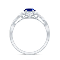 Certified 1.5 Carat Lab Grown Blue Sapphire Engagement Ring with Flower Diamond Halo