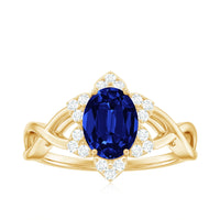 Certified 1.5 Carat Lab Grown Blue Sapphire Engagement Ring with Flower Diamond Halo
