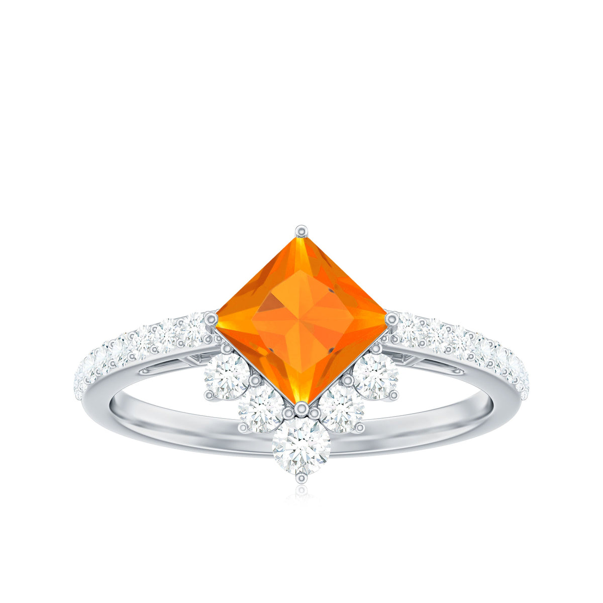 1.25 CT Designer Fire Opal and Diamond Engagement Ring