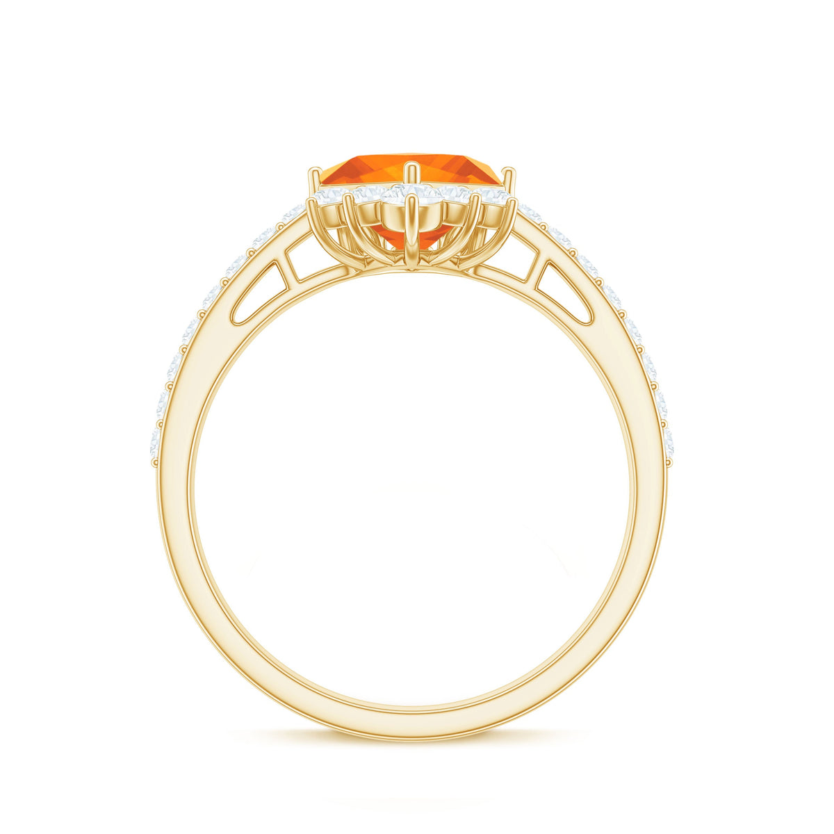 1.25 CT Designer Fire Opal and Diamond Engagement Ring