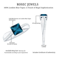 6mm Princess Cut London Blue Topaz Solitaire Engagement Ring with Certificate